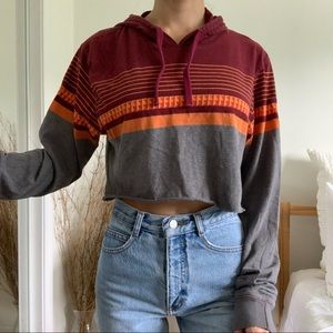Micros Maroon Gray and Orange Cropped Hoodie